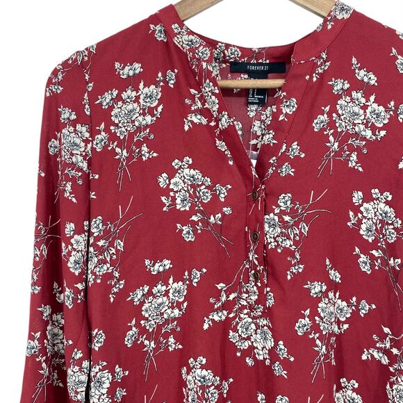 FOREVER 21 NWT Floral Optional Tie Waist Mini Tunic Dress Size Small Red - Picture 2 of 5
